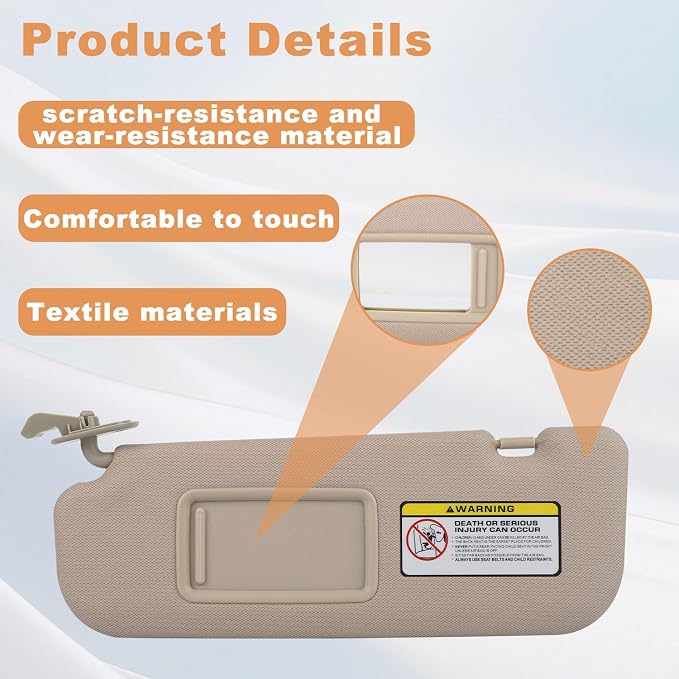 Pair Sun Visor Compatible with 2011-2016 Hyundai Elantra (Not for GT Models), Driver & Passenger Side Sunvisor Replacement Kit with Clips & Screws, Replaces OEM 85210-3X040-TX (Color Beige)