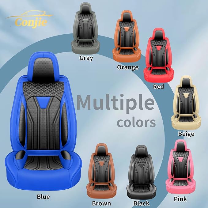 Fit Escape Car Seat Covers Premium Leather for Ford Escape 2010-2025 2026. Waterproof， Anti-Slip, Scratch-Resistant & All-Weather Seat Cushion Protector (Full Set, Blue&Black)