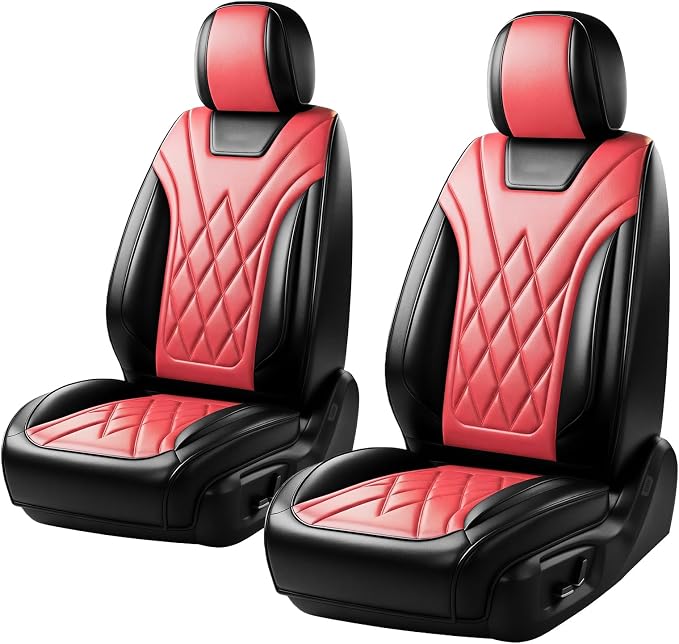 Fit Ranger Car Seat Covers for Ford Ranger 2007-2025 2026 - Luxury Leather, Anti-Slip, All-Weather, Waterproof & Breathable, Airbag Compatible, 2 Front Seats Only (Red)