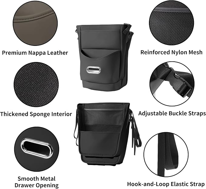 Between Seat Car Organizer with Tissue Holder, Car Purse Holder Between Front Seats, Car Storage Organizer in Between Seats, Leather Car Storage Pocket Between Seat for Most Vehicles (Black-1PC)