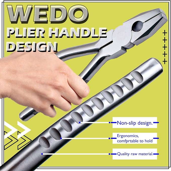 WEDO 8" Stainless Steel Lineman's Pliers,Side Cutting Pliers,Combination Pliers, Side Cutter, Wire Stripper, Crimper, Cut ACSR, Screws, Nails, Hard Wire, Corrosion Resistant