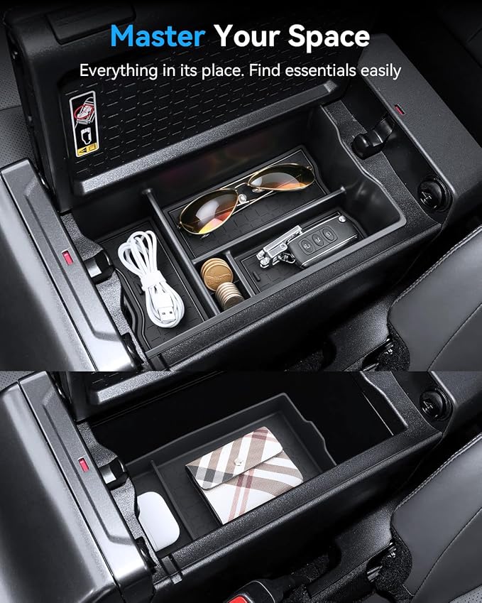 BIXUAN (2PCS 2026 RAV 4 Center Console Organizer for 2026 Toyota RAV 4 Armrest Box Insert& Armrest Bottom Mat Middle Console Storage Box 2026 RAV 4 Accessories