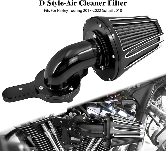 Motorcyle Air Cleaner Filter CNC 90° Forward-Facing Kit Fit for Harley Softail Touring Trike (Black Housing Grey Element, D For M8 Touring 17-23 Trike 17-25 Softail 18-24)