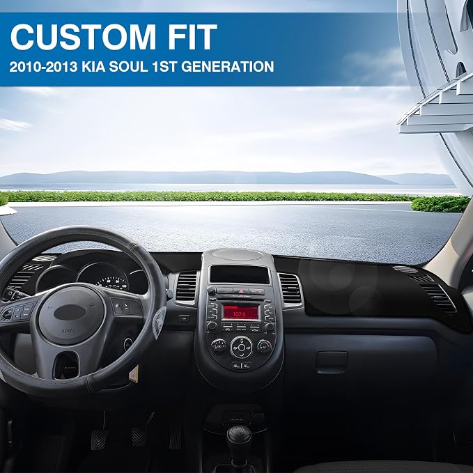 KUST Black Dash Cover Compatible with 2010-2013 Kia Soul Polyester Dashboard Cover Left Hand Drving Dash Carpet Non-Slip Dash Protector Interior Accessories for Soul Custom Fit Dash Mat No Glare