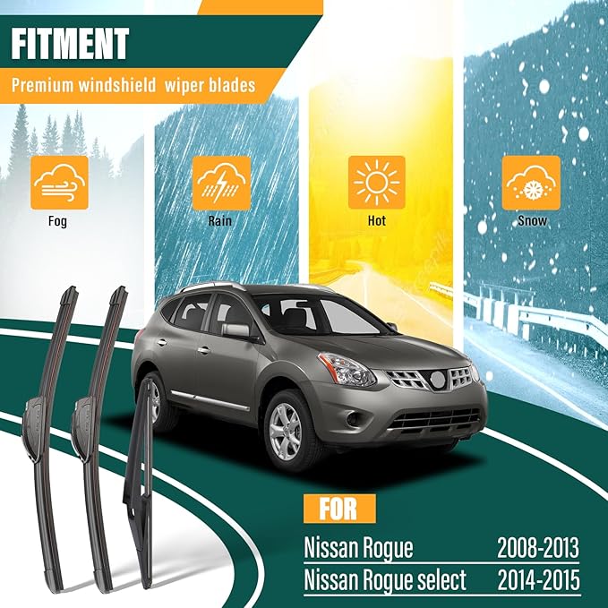 Windshield Wiper Blades Replacement for Nissan Rogue 2008-2013 Rogue select 2014-2015,Original Equipment Replacement Front Rear Wiper Blade Set - 26" 14" 12" (Set of 3)