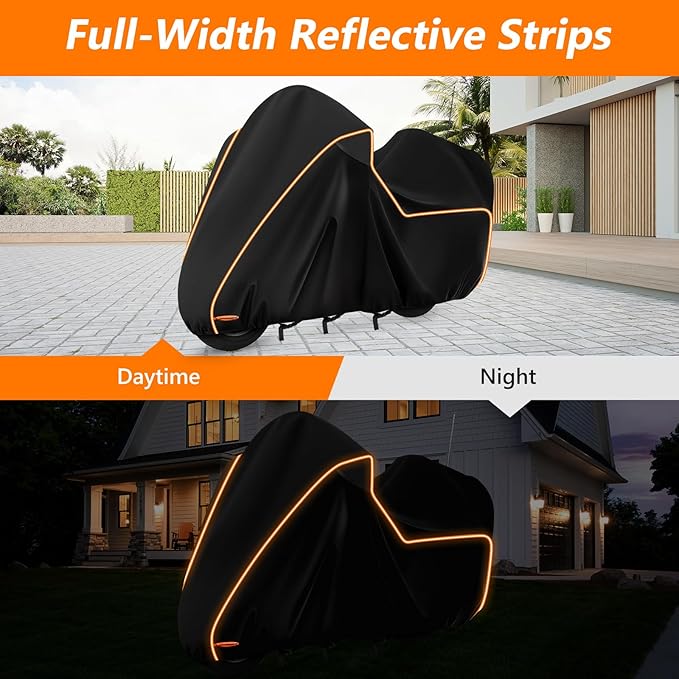 420D Motorcycle Cover for Harley Davidson Ultra Limited,Road Glide Limited,Gold Wing with Trunk Models Outdoor Bike Cover Windproof Heavy Duty Waterproof Protection Fits up to Motorcycles
