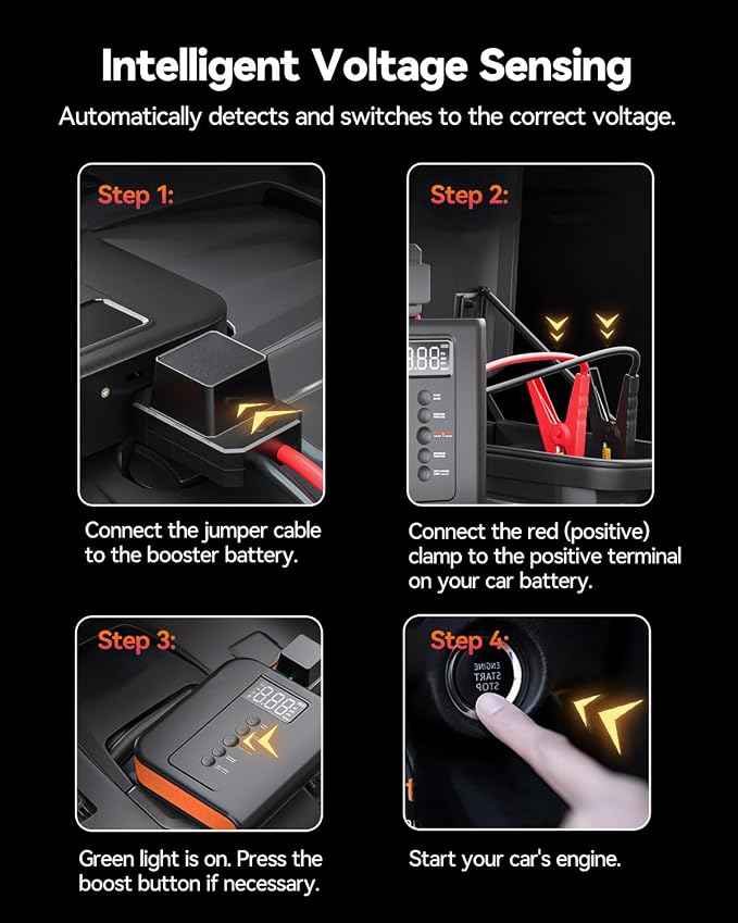 10000 amp Jump Starter with Air Compressor for Car, Battery Portable Power Pack 150PSI Tire Inflotor, USB Charge, LED Light, for All Gas and Up to 8L Diesel Engines Jumper Box