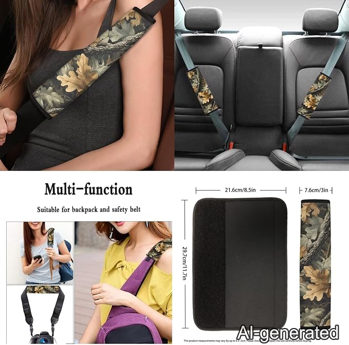 Camouflage Hunting 13 Pcs Car Seat Covers Full Set with Auto Steering Wheel Cover Armrest Cushion Protector Seat Belt Covers Automotive Interior Sets Universal Fit for Cars SUV
