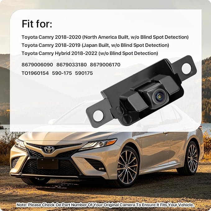 8679006090 Rear View Camera Replacement for Toyota Camry 2018-2022(w/o Blind Spot Detection), OE Backup Cam Replaces 8679033180, 8679006170, TO1960154, 590-175, 590175 by GreenYi