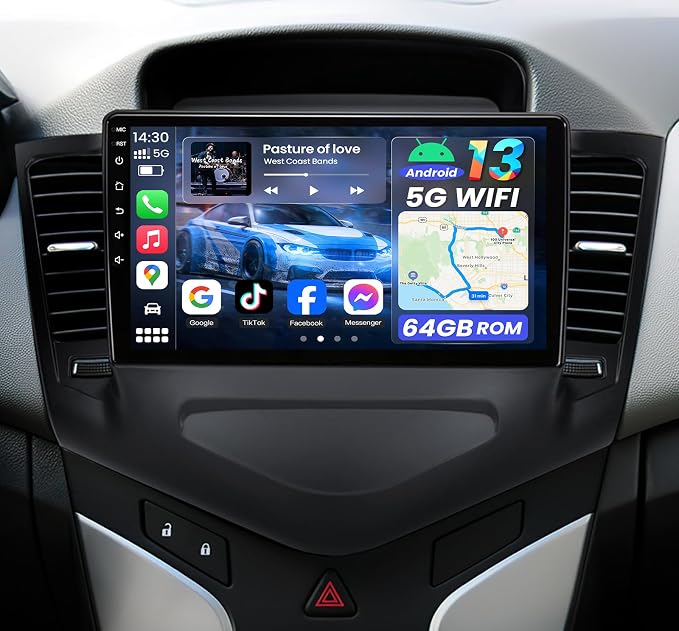 4Core 64GROM Car Radio for Chevrolet Chevy Cruze 2009-2015: 9" 1280 * 800 HD Touch Screen Stereo Wireless CarPlay Android Auto Bluetooth 5.0 WiFi GPS FM SWC Backup Camera