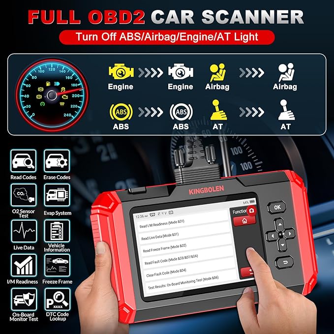 KINGBOLEN OBD2 Scanner S500 Car Scanner, Lifetime NO Cost Update Diagnostic Scan Tool with 6 Reset,Oil/Brake/SAS/Throttle/Inject/ABS Reset, Engine ABS SRS Transmission OBD2 Code Reader, Battery Test