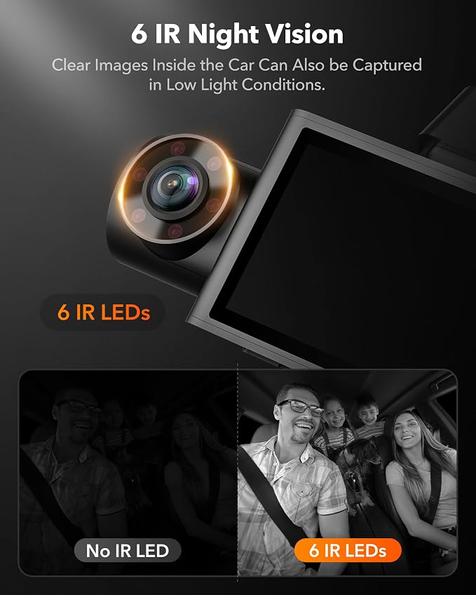 WOLFBOX i07 3 Channel Dash Cam Built-in WiFi GPS, 4K Dash Camera Front and Inside, 1440P+1080P+1080P Triple Car Camera with 3" LCD Screen,IR Night Vision, 24H Parking Mode(Card Not Included)