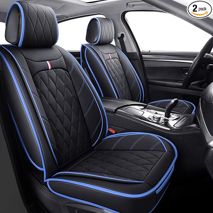 Aierxuan Car Seat Covers Full Set Waterproof Leather Compatible with Toyota Highlander Corolla Prius Camry Rav4 Mdx Chevy Blazer Cobalt Trailblazer Cruze Equinox Malibu Buick, Black-Blue