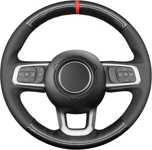 MEWANT Steering Wheel Cover for Jeep Gladiator (JT) 2020-2024 / Wrangler (JL) 2019-2024 / Wrangler Unlimited 2018-2023 Hand-Stitched Leather Car Steering Wrap for Jeep
