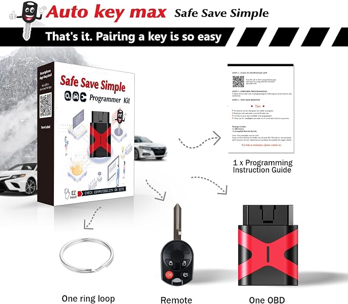 Programmable Keyfob, Replacement Car Keys and Fob Programmer Kit for 2005-2012 Ford Focus Mustang Fusion Edge Escape Exolorer Remote OUC6000022