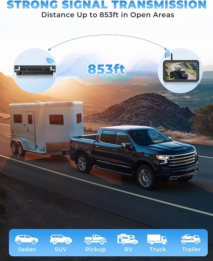 Solar Wireless Backup Camera, 5" 1080P DVR Monitor, 2-Min No-Wiring Installation Back Up Camera, 4800mAh Battery, Stable Signal, IP69K Waterproof Reverse Camera for Car, SUV, Pickup, Truck, Trailer