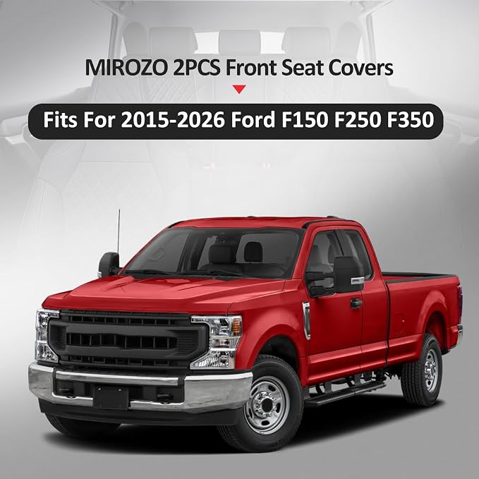 MIROZO Front Seat Covers for F150,Waterproof Truck Seat Covers Leather Seat Covers Pickup Seat Protector Fits for 2015-2026 Ford F-150 and 2017-2026 F-250 F-350 Crew Cab (2PCS Front, Black and Red)