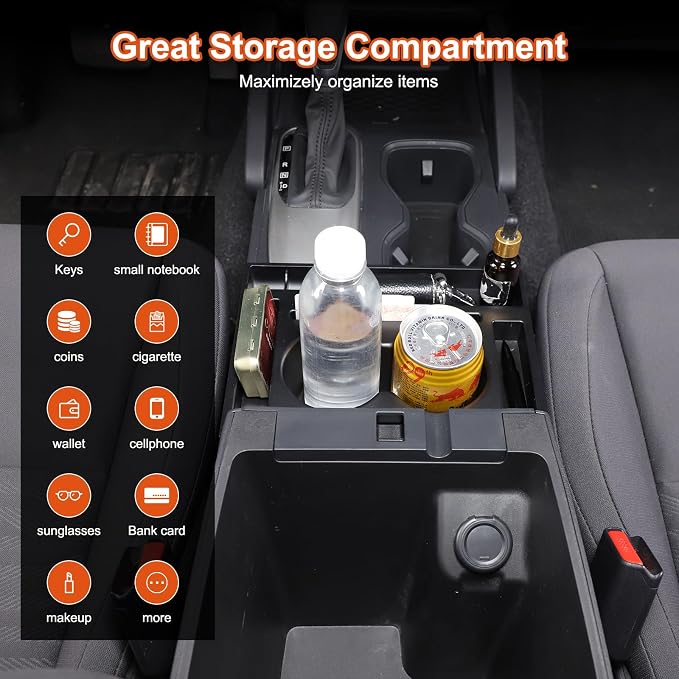 Center Console Armrest Storage Box Compatible with Nisan Frontier 2022-2025, ABS Front Cup Holder Organizer Tray Armrest Storage Accessories