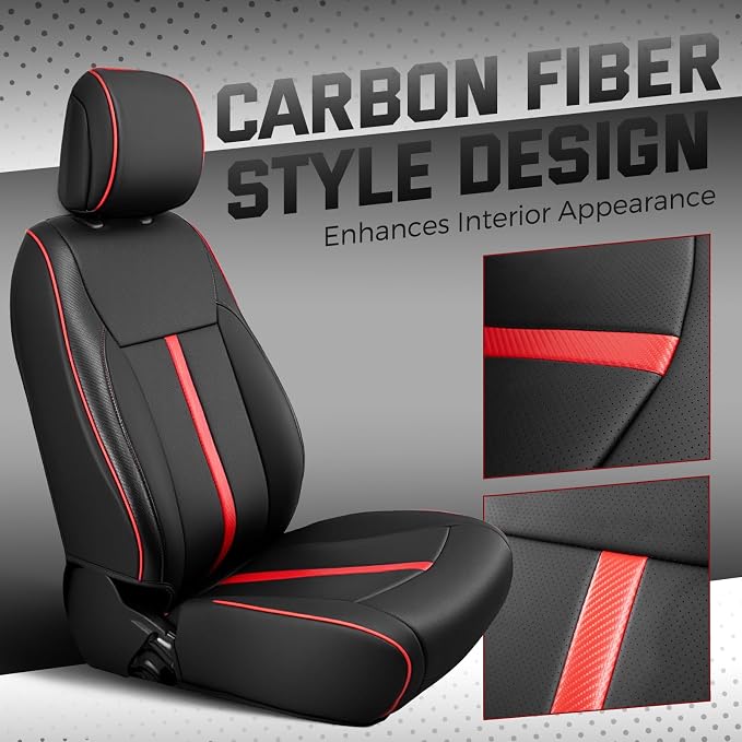 Faux Leather Front Seat Covers for Ford F150 2015–2025 2026 (XL, XLT, Not Regular Cab), Exact Fit 1st Row Bucket Seat Protectors,Truck Interior Accessories for F-150 Black/Red