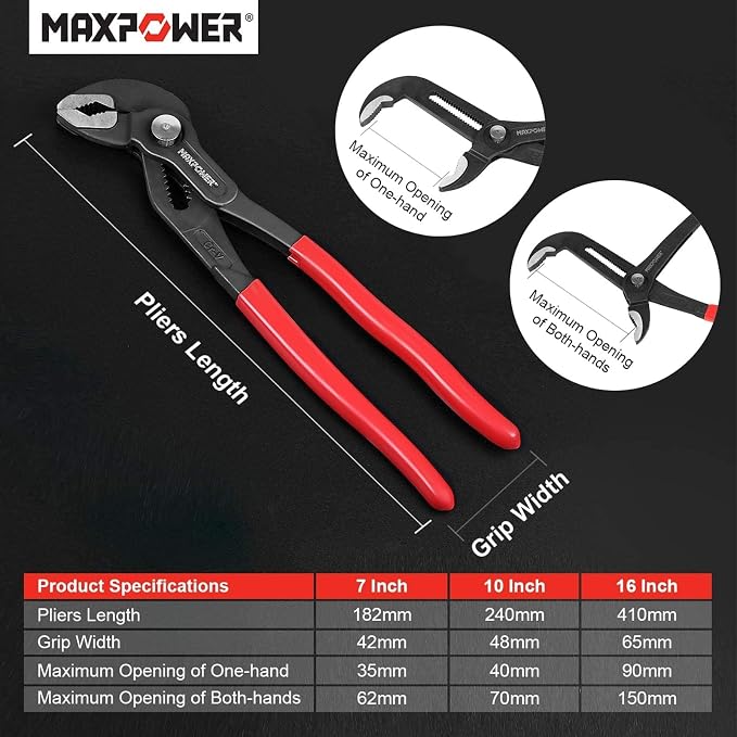 MAXPOWER Tongue and Groove Pliers and Adjustable Wrench Set