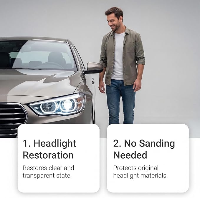 Anti-Yellowing and Oxidation Headlight Restoration kit, No Power Tools Required, Restoring to Like-New Condition, Covers 2-3 Vehicle Headlight Treatments (3)