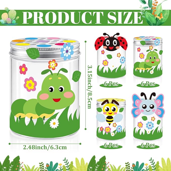 Cinrobiye 24 Set Insect Bug Viewer Craft Kits DIY Spring Craft Bug Jar Observation Kit Plastic Bug Catcher Containers Science Nature Exploration Craft Party Favors Classroom Activity