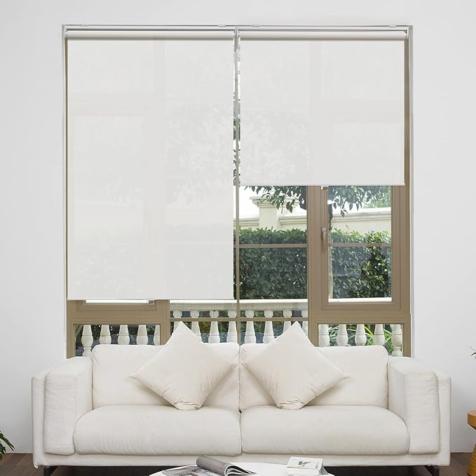 AOSKY Cordless Roller Shades for Windows Light Filtering Shades with 5% Openness Solar Screen Semi Sheer Roller Blinds UV Protection for Office and Home. Easy to Install 45" W x 72" H (White)