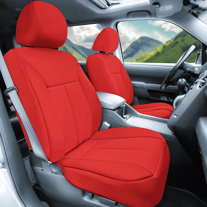 FH Group Neoprene Car Seat Covers - Front Set for Low Back Seats with Removable Headrest, Universal Fit, Airbag Compatible - Solid Red Seat Covers for SUVs and Vans