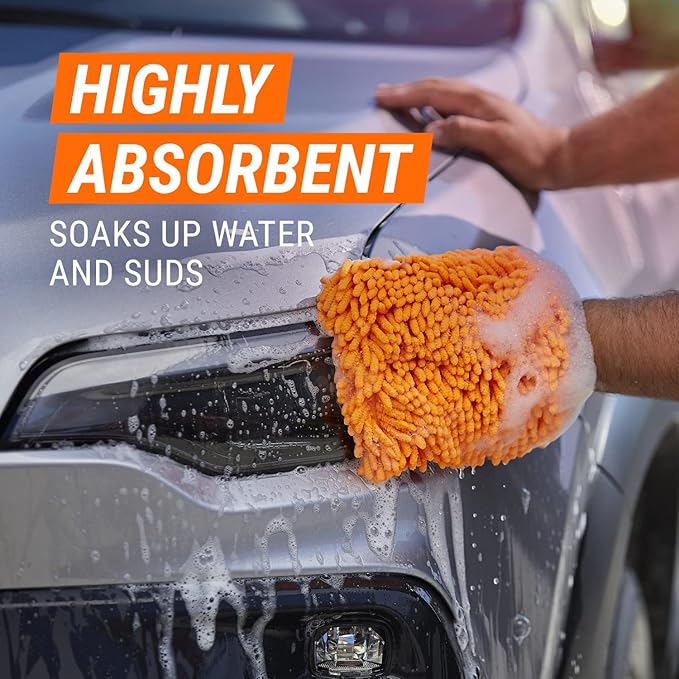 Armor All Microfiber Car Wash Mitt, Car Wash Glove for Clean Cars, Trucks, Motorcycles, 2 Each
