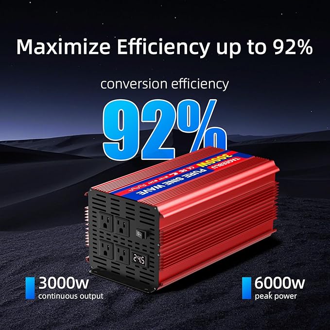 3000W 24V Pure Sine Wave Inverter, 24V DC to 110V/120V AC Power Inverter for RV、Off Grid、Truck、Power Outage with 4 AC outlets and LCD Display