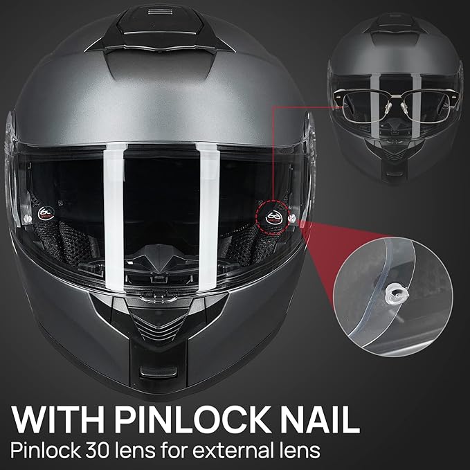 ILM Adult Motorcycle Modular Full Face Helmet Flip up Dual Visor DOT Approved Model 159(Gray,Medium)