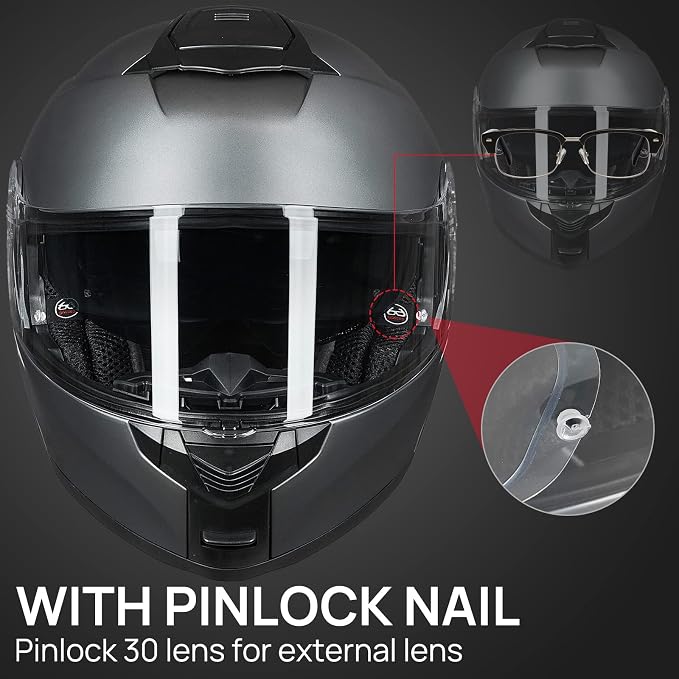 ILM Adult Motorcycle Modular Full Face Helmet Flip up Dual Visor DOT Approved Model 159(Gray,XX-Large)