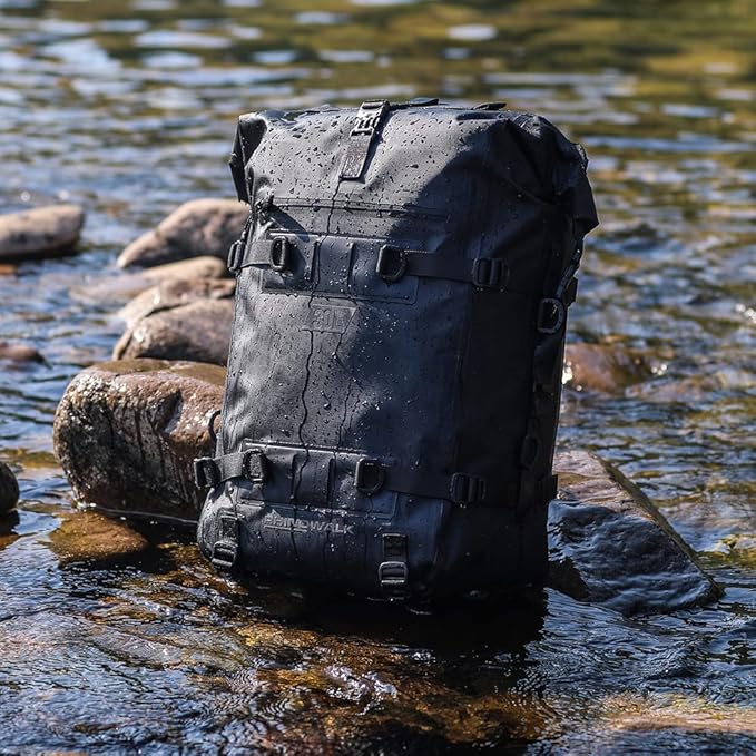 Rhinowalk Motorcycle Tail Bag Motorbike Side Bag 30L Full Waterproof Motor Saddle Pannier Bag Rear Rack Trunk Professional Motor Accessories-Black