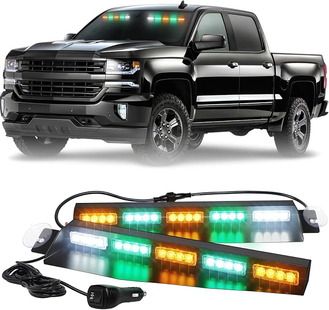 XRIDONSEN 28.4" 80 LED Amber Green Roof Emergency Lights & Emergency Visor Lights for Construction Vehicles Tow/Plow Truck