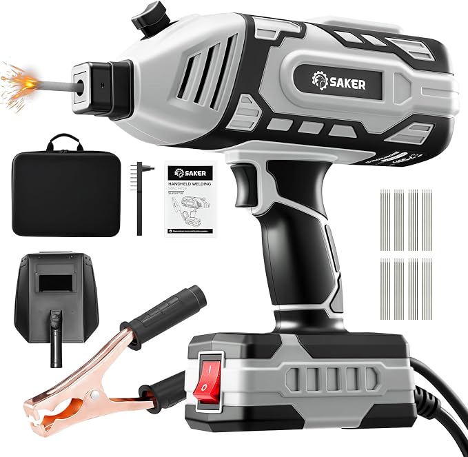 Saker Portable Welder Handheld Welding Machine with 5-Level Current Adjustment, IGBT ARC Welder Gun with 40 Welding Rods, 110V Plug & Play for DIY Home Garage Metal Welding
