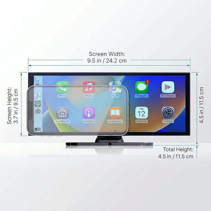 10.26" Carplay Screen for Car,4K Dash Cam,Portable Tablet for Apple Android Auto,Voice Touch Control GPS Navigation,Stereo Audio Radio,Rear Backup Camera,Bluetooth,Wireless Mirror for Truck