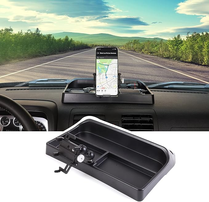 PIUGILH Fit for H3 Phone Holder Multi-Functional Phone Mount Center Console Dash Tray Dashboard Storage Box Organizer for Hummer H3 2005-2009,ABS Black