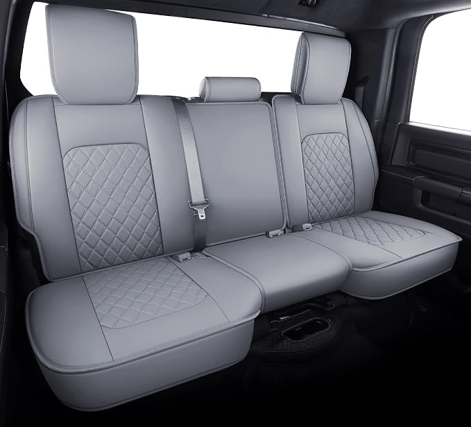 Aierxuan Dodge Ram Car Seat Covers Custom Fit 2009-2026 1500, 2010-2026 2500/3500 Laramie Big Horn Longhorn Crew Quad Regular Cab Waterproof Leather Truck Pickup Cushions (Full Set/Grey)