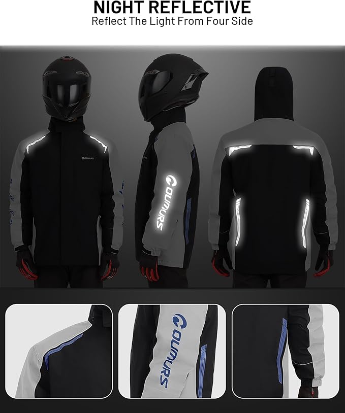 Oumurs Motorcycle Rain Suit For Men & Women Waterproof Motorcycle Rain Gear Fishing Riding Golf Working Bike Hunting Camping Rain Coat, Lightweight Nylon Reflective Rain Jacket Rain Pants