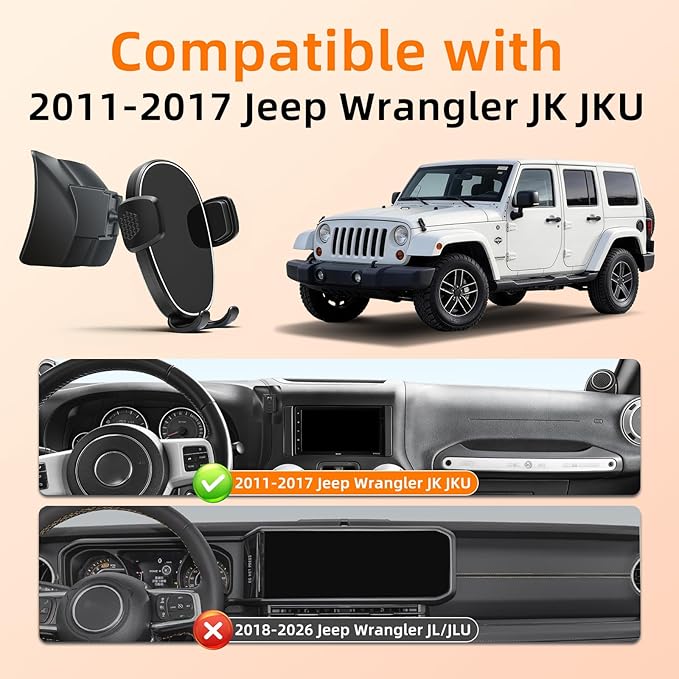 Car Phone Holder for Jeep Wrangler (2011-2016 2017),Dashboard Phone Mount,360 Phone Holder Rotating,Hands Free Mobile Holder,Car Mount for iPhone,Samsung & Android,2015 Wrangler Interior Accessories