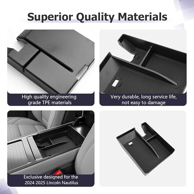 LUWU Lincoln Nautilus Center Console Organizer Compatible with 2024 2025 2026 Lincoln Nautilus Premiere/Reserve/Black Label Accessories Armrest Console Organizer Armrest Insert Tray 2026 Lincoln Black