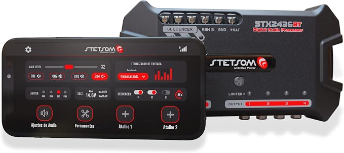Stetsom STX 2436 Bluetooth DSP PRO - Digital Signal Processor, DSP PRO, Equalizer, Exclusive APP, Band Graphic, High Precision Crossover, Filters, Voltmeter, Limiter, Digital Audio Processor