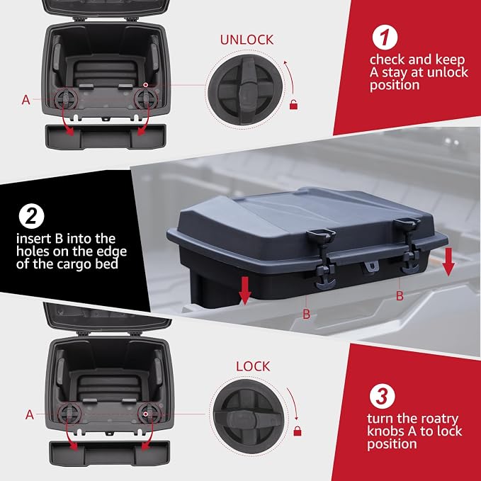 A & UTV PRO Bed Storage Box for Can Am Defender, HD10 HD9 HD8 HD5 Max/Can Am Commander, Compatible with Can-Am Defender 2016-2026 Accessories Removable Tool Box Rear Cargo Box