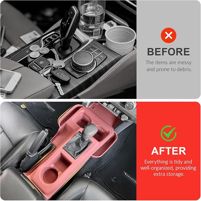 Silicone Center Console Gear Shift Panel Trim Cover for Toyota Tacoma 2019-2023, with Non-Slip Insert Cup Holder Mat & Side Organizer Tray, Car Interior Storage Box Accessories
