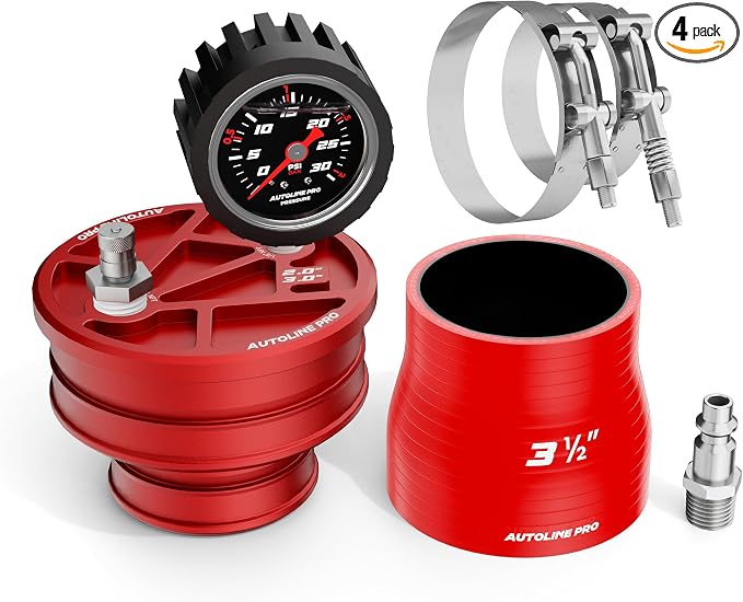 AutoLine Pro 3.5" (89mm) Premium BoostCap Turbo Boost Leak Tester - 6061 Billet Aluminumst Cap - 30 PSI Gauge - Detects Intercooler, Charge Pipe & Intake Leaks