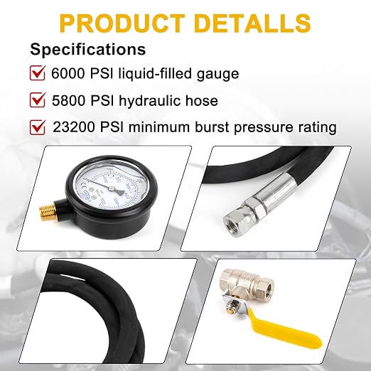 Hpop Test Tool High Pressure and Air Leak Test Gauge Tool Kit for F350 | Test Tool Kit for 6.0L 7.3L Engines, Steel and copper, detect intake system leaks, precision gauge diagnose abnormal noises
