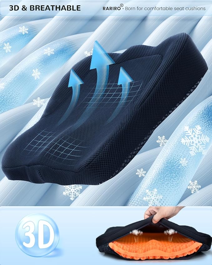 Enlarged 19.7" Gel Seat Cushion, Egg Gel Chair Pads for Wheelchair Pressure Coccyx Sciatica Pain Relief, Cooling Desk Seat Cushion for Kayak, Car, Office Chair Long Sitting[Orange]