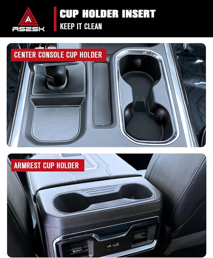 Refreshed Models 2022-2026 Chevy Silverado 1500/GMC Sierra 1500&2024-2026 Sierra 2500HD 3500HD 2PCS Center Console&Armrest Cup Holder Inserts - Full Console w/Bucket Seats Only