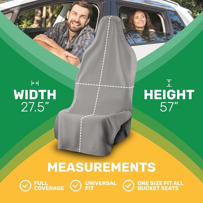 UltraSport Waterproof Towel Car Seat Cover, Universal Fit, Sweatproof & Odor-Resistant Front Seat Protector, Quick-Dry, Machine Washable for Gym, Pets, Travel, Outdoor Adventures, Gray, 2-Pack