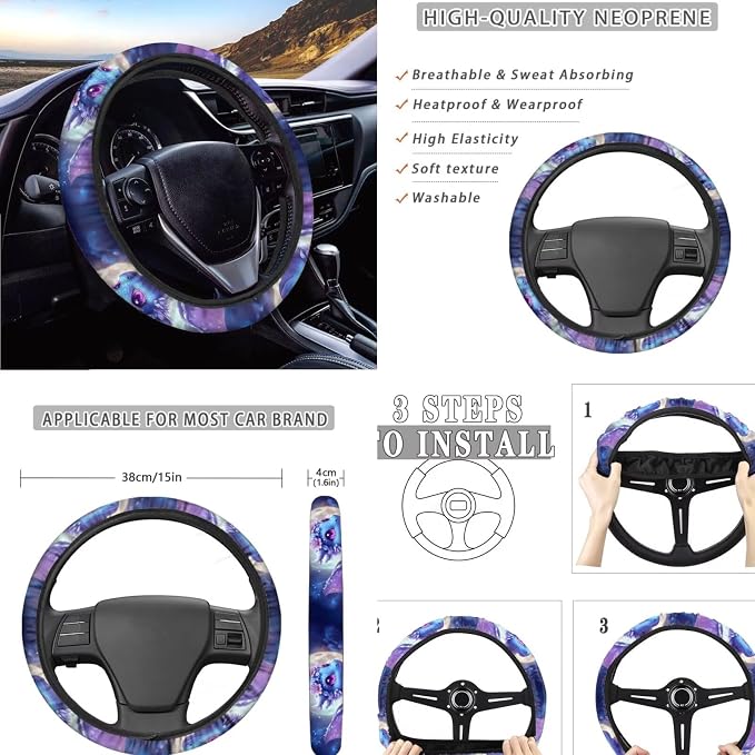 Dragon Car Seat Cover Set, 4 Front Rear Split Bench Seat Cushion, 1 Steering Wheel Wrap, 2 Gear Lever Cover Hand Brake Cover and 2 Seatbelt Pad Wrap, 2 Cup Holder Coaster, 11 Piece